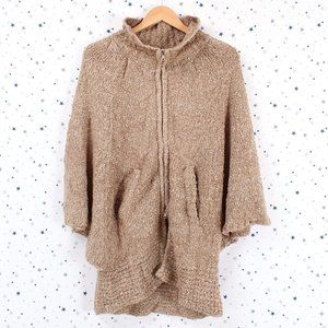 Khaki Poncho Zip Up Cardigan Sweater